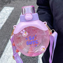 Axyaa 500ML Transparent Flat Water Bottle With Straw And Strap - BPA Free