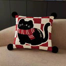 Axyaa Red New Year Kitten Pillow Cover for Living Room Sofa, Car Seat Cushion