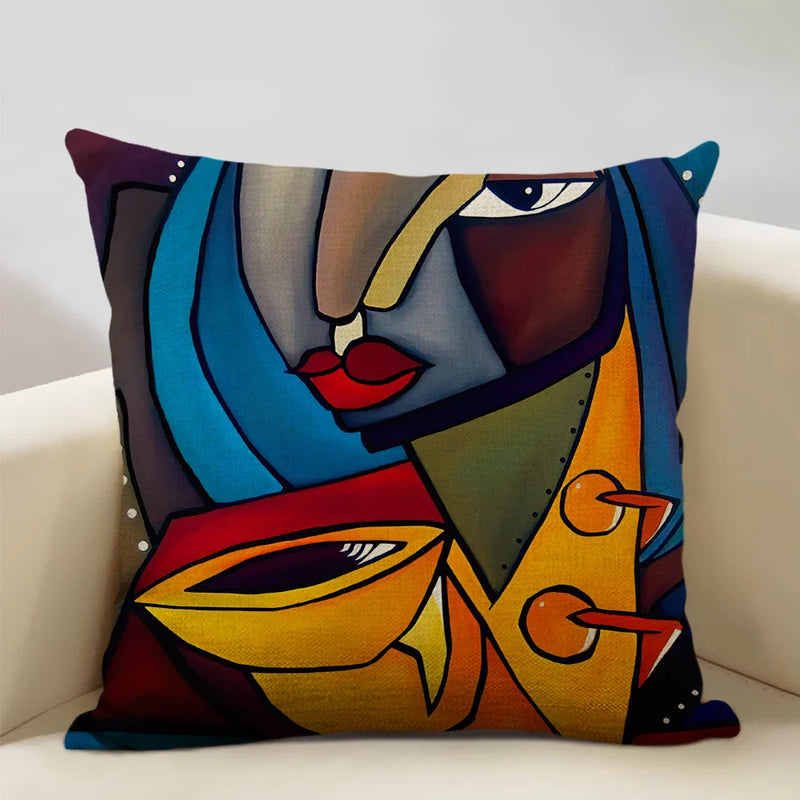 Nordic Style Abstract Painting Girl Cushion Cover by Axyaa