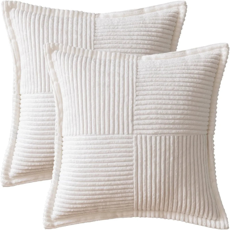 Luxury Cream White Corduroy Cushion Cover 45x45 - Axyaa Signature Collection