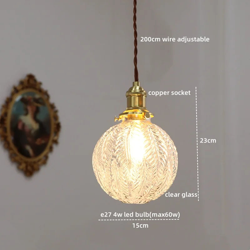 Axyaa Modern LED Glass Copper Pendant Light with Knob Switch