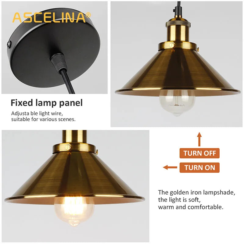 Axyaa 3-Head Retro Industrial Ceiling Chandelier in Black/Gold for Kitchen, Bedroom, Restaurant