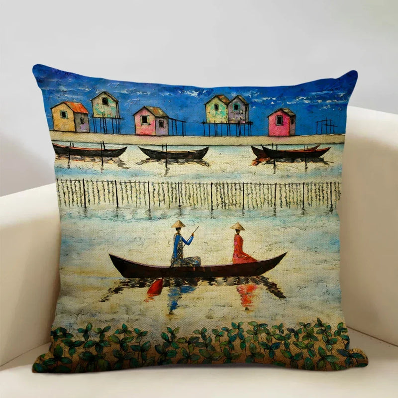 Axyaa African Oil Painting Art Pillow Case 45x45cm Linen Cushion Cover