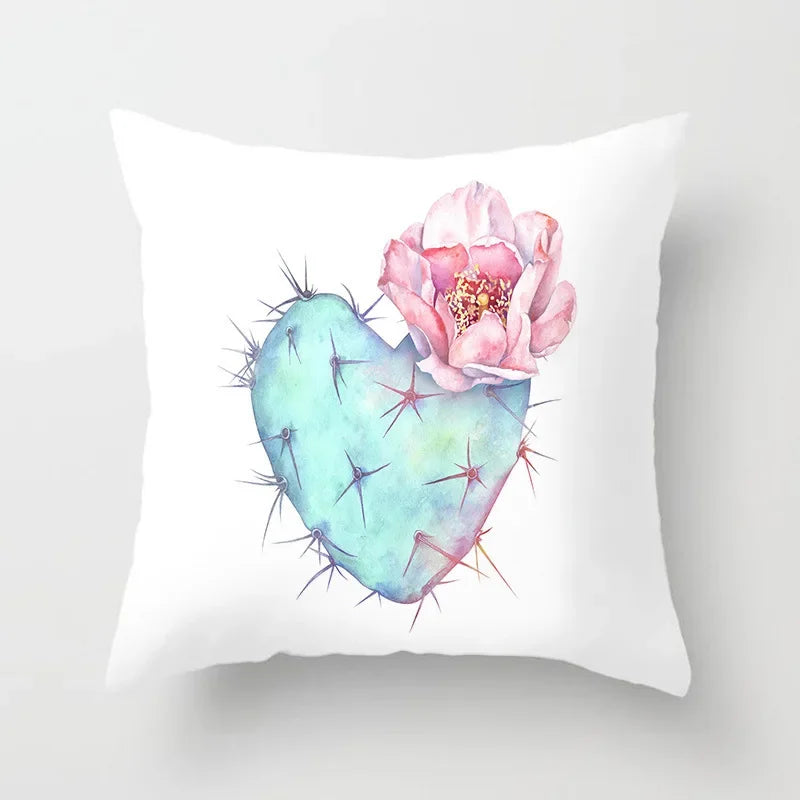 Tropical Cactus Succulent Plant Print Pillow Cover for Home Decor by Axyaa