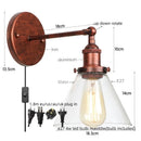 Axyaa Clear Glass Iron LED Wall Lamp Stair Light Fixture Vintage Industrial Plug-In Bedside