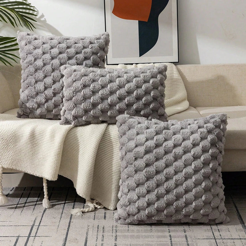Geometric Gray Plush Pillow Covers for Couch Bed Sofa by Axyaa