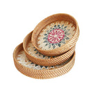 Axyaa Colorful Splicing Shell Rattan Storage Basket Set Round Hand-Woven Tray
