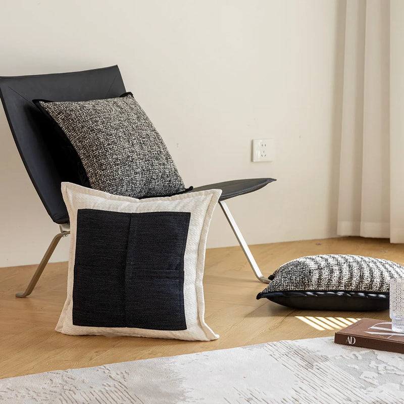 Axyaa Slub Woven Texture Pillow Cover in Black Brown for Living Room Sofa Bed