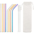 Axyaa Stainless Steel Drinking Straws Set - 8pcs Reusable Straws with Brush & Bag