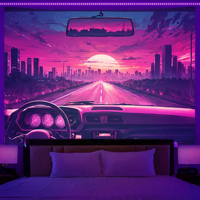 Axyaa Dream City Racing Tapestry - Bedroom Aesthetic Decor and Background Cloth