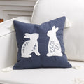 Axyaa Bunny Rabbit Floral Embroidery Pillow Cover, Soft Canvas Texture, Easter Home Decor