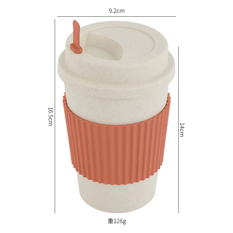 Axyaa Reusable Wheat Straw Coffee Cup With Lid 450ml - Portable & Dishwasher Safe