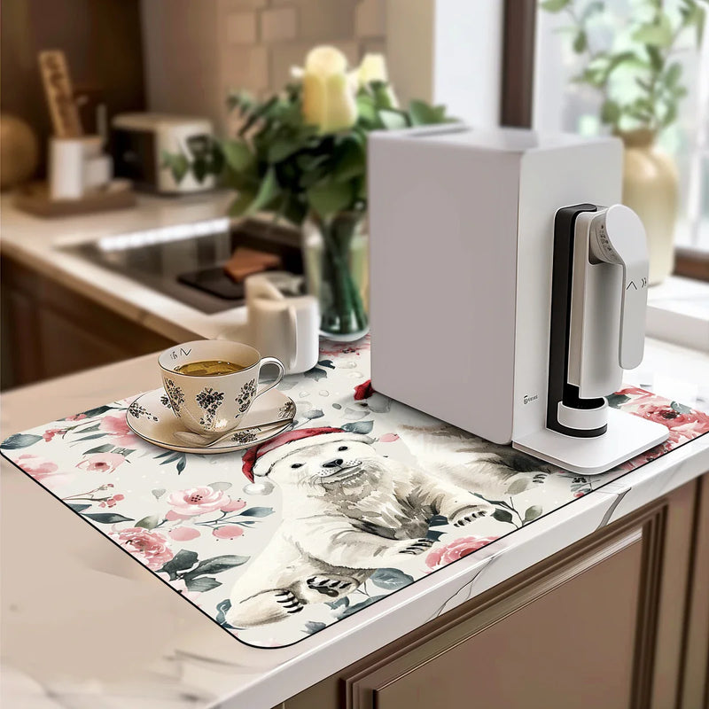 Christmas Dry Coffee Mat Anti Slip Table Cup Drying Mats by Axyaa
