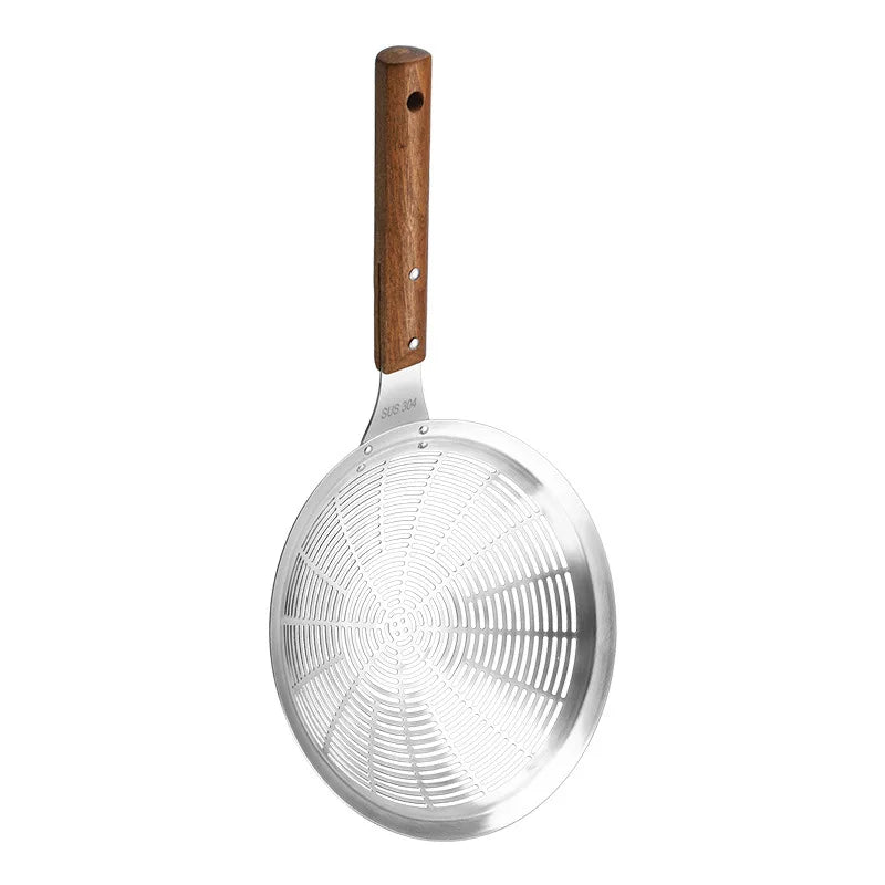Axyaa Stainless Steel Large Colander with Wooden Handle - Kitchen Strainer Skimmer