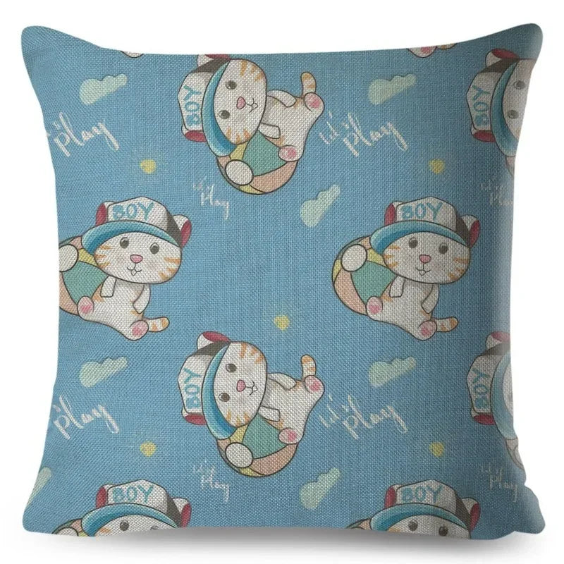 Axyaa Cat Cushion Cover: Decorative Linen Pillow for Home, Sofa, Children's Room