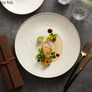 Axyaa Beige Line Pattern Shallow Plate - Ceramic Steak Salad Sushi Dish