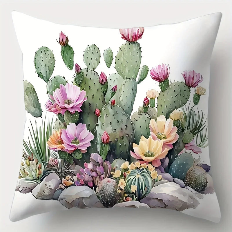 Axyaa Cactus Flower Sofa Pillow Case Set, 17.7" Home Decor Single-Sided Print