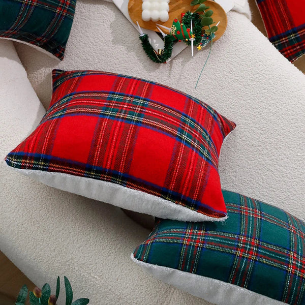 Axyaa Christmas Plaid Cushion Cover 45x45cm - Retro Red/Green Sofa Pillowcase