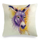 Axyaa Donkey Print Cushion Cover 45x45cm Cute Animals Linen Pillowcase for Home Decor