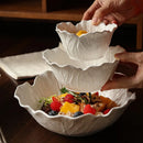 Axyaa Ceramic Cabbage Relief Deep Bowl - White Tableware for Fruit & Salad