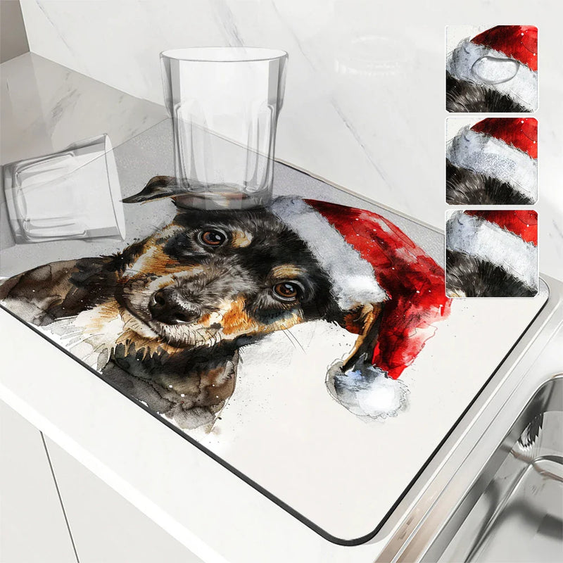 Axyaa Christmas Draining Mat: Super Absorbent Coffee & Dish Drying Pad