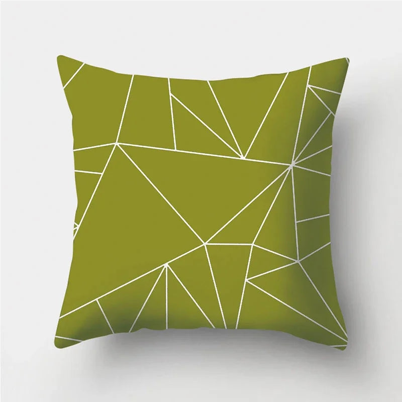 Axyaa Army Green Geometry Print Cushion Cover - Sofa Decor Pillowcase