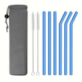 Axyaa Glass Straws Set with Brush Bag, 9pcs Smoothie Cocktail Milkshake Juice Straws