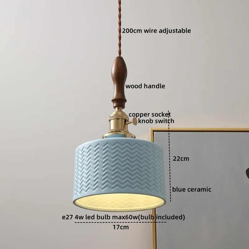 Axyaa Nordic LED Pendant Lights Ceramic Wood Hanging Lamp for Home Decor