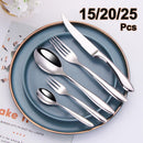 Axyaa Silver Stainless Steel 304 Dinner Set 25Pcs Western Cutlery Kitchen Utensils