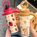 Axyaa Cartoon Thermal Water Bottle with Handle and Straw