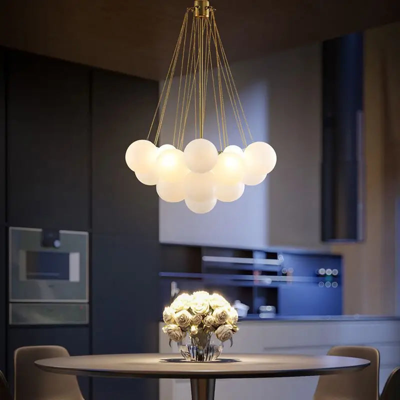 Axyaa White Bubbles Glass Ball Ceiling Chandelier Home Living Room Pendant Light