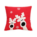 Axyaa Red Canvas Christmas Pillow Cover with Elk & Snowflake Embroidery