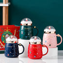 Axyaa Santa Claus Ceramic Coffee Mug with Snow Globe Lid - Christmas Gift