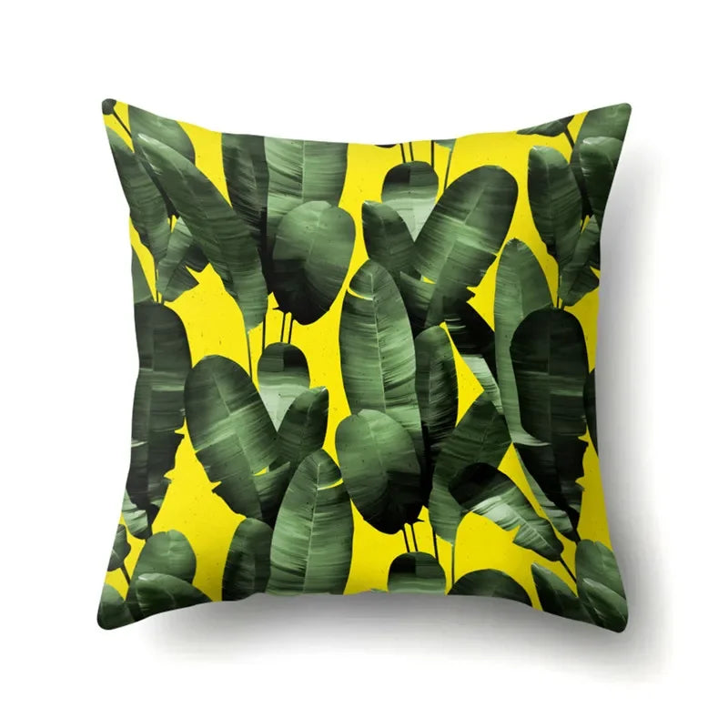 Axyaa Yellow Plant Landscape Print Decorative Cushion Cover 45X45CM