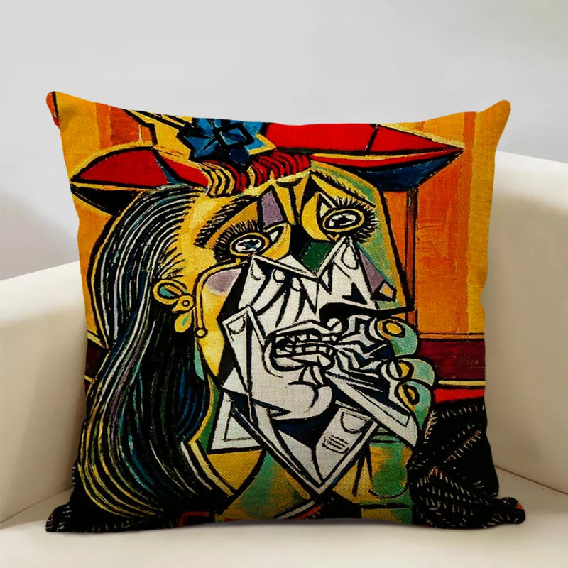 Pablo Picasso Abstract Art Cushion Cover 45x45cm Beige Linen Axyaa Brand