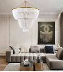 Axyaa Gold Frame White Beads Chandelier with Crystal Shade