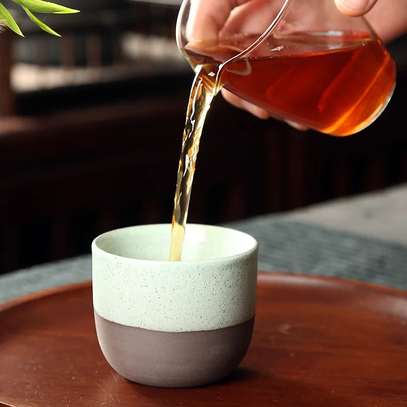 Axyaa Retro Rough Pottery Teacups Set, Handmade Ceramic Coffee Mug, Kung Fu Tea Cup