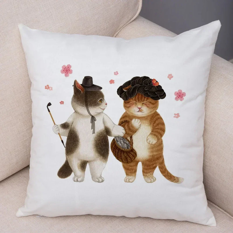 Axyaa Cartoon Cat Decorative Cushion Cover for Home, Sofa, Kids Room