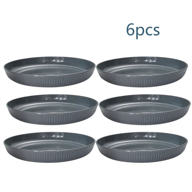 Axyaa Grey Striped Plastic Plate Set - Ideal for Table, Camping, and Desserts