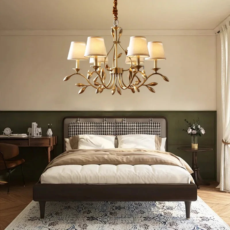 Axyaa Gold Copper Chandelier with Fabric Shades for Living Dining Bedroom Lighting