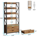 Axyaa Industrial 5-Shelf Bookcase with 2 Drawers, 70.8" Open Wood Bookshelf