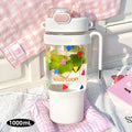 Axyaa 1000ML Plastic Water Bottle with Straw and Handle, Outdoor Sports Camping Double Drink Cup
