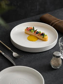Axyaa Ceramic Wood Grain Steak Plate - White Western Tableware for Home and Hotel