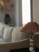 Axyaa Marble Table Lamp LED Rattan Weaving Desk Light for Elegant Spaces