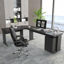 Axyaa Industrial L-Shaped Executive Desk with File Cabinet, Corner Computer Table