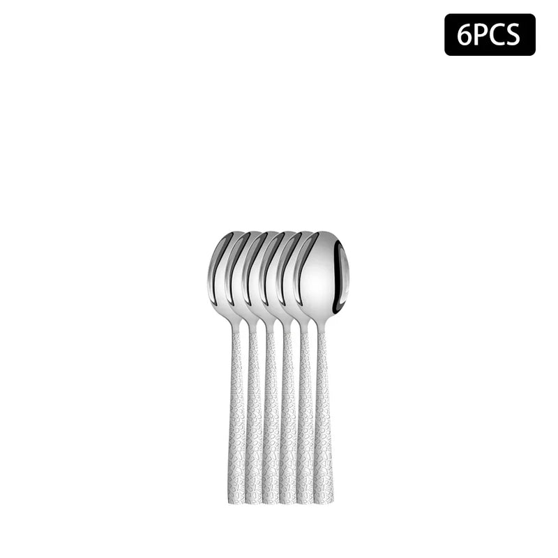 Axyaa 24pcs Stainless Steel Cutlery Set with Square Handle, Snakeskin Design