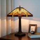 Stained Glass Table Lamp Mission Style by Axyaa - Amber Brown for Home Office