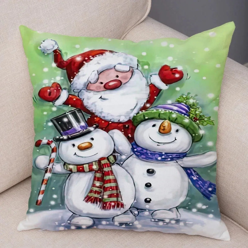 Axyaa Winter Snowman Print Pillowcase Set for Christmas Day Party Décor & Home Gift