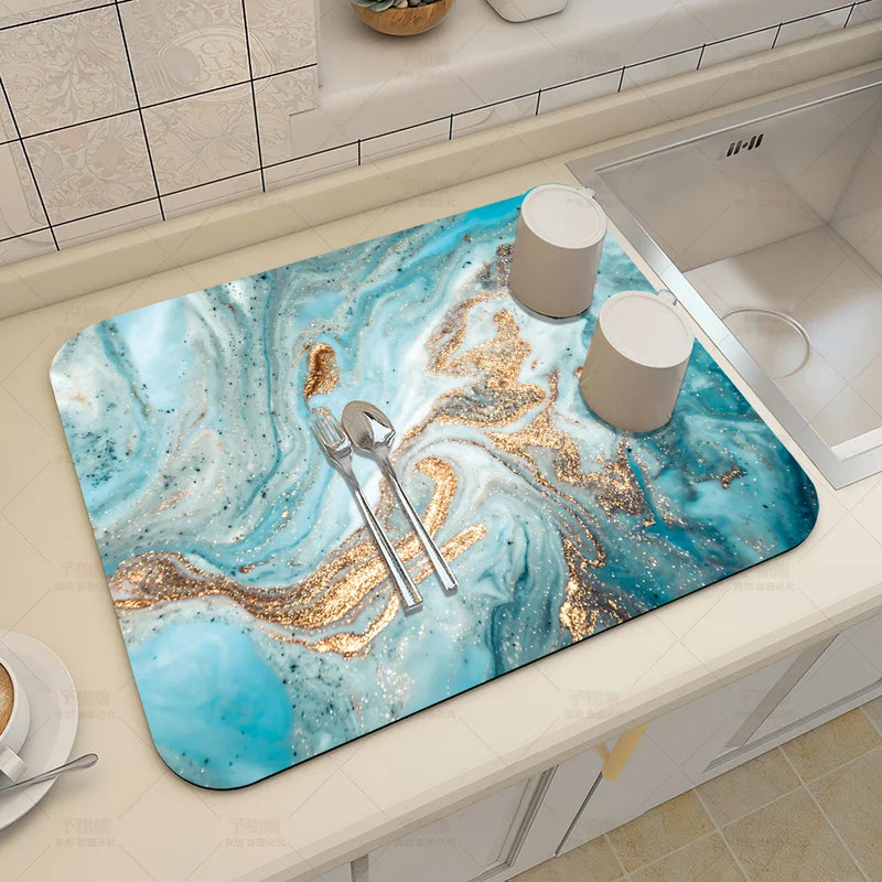 Axyaa Blue-Green Oil Painting Abstract Kitchen Placemat - Non-Slip & Super Absorbent