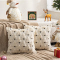 Axyaa Holiday Rabbit Fur Quilted Christmas Tree Pillowcase - Red Green Embroidered Sofa Cushion Cover